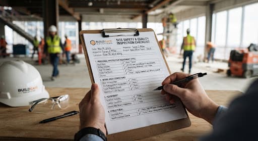 An inspector completing a vehicle checklist on a clipboard